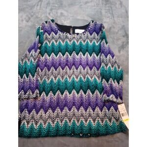 Alfred‎ Dunner Blouse Shirt Top Womens Sz Medium Multicolor Zig Zag Wave New